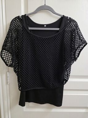 Black Layered Mesh Crop Top - Women